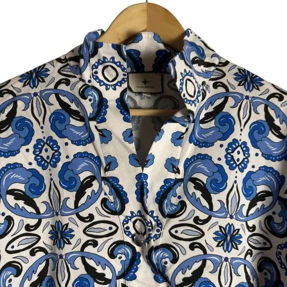 Tuckernuck Majolica Tile Print Blue White Relaxed Coastal Tunic Top Size XS - Picture 2 of 12